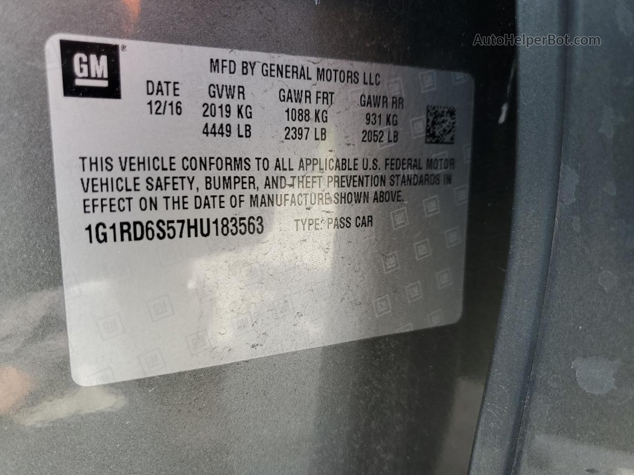 2017 Chevrolet Volt Premier Gray vin: 1G1RD6S57HU183563