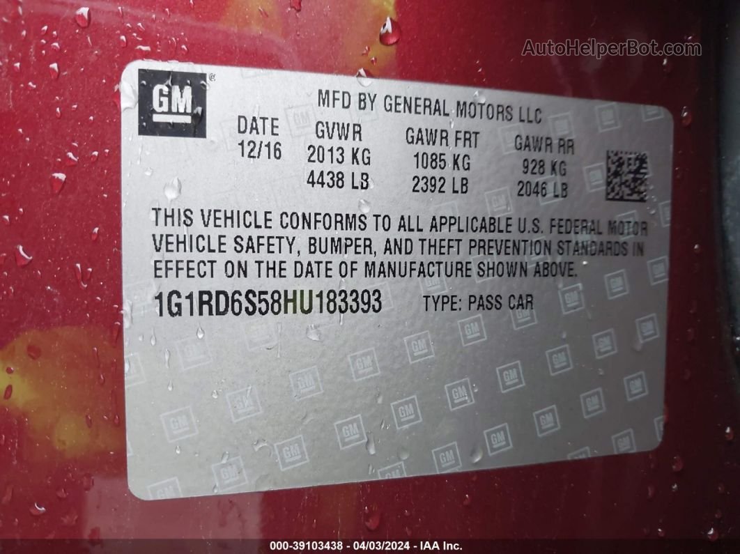 2017 Chevrolet Volt Premier Red vin: 1G1RD6S58HU183393