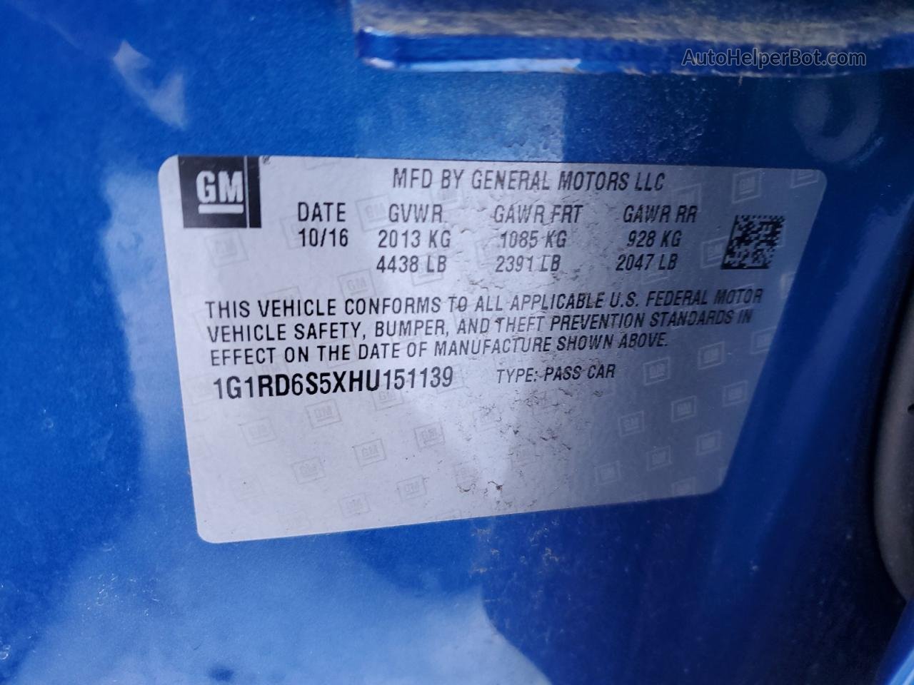 2017 Chevrolet Volt Premier Синий vin: 1G1RD6S5XHU151139