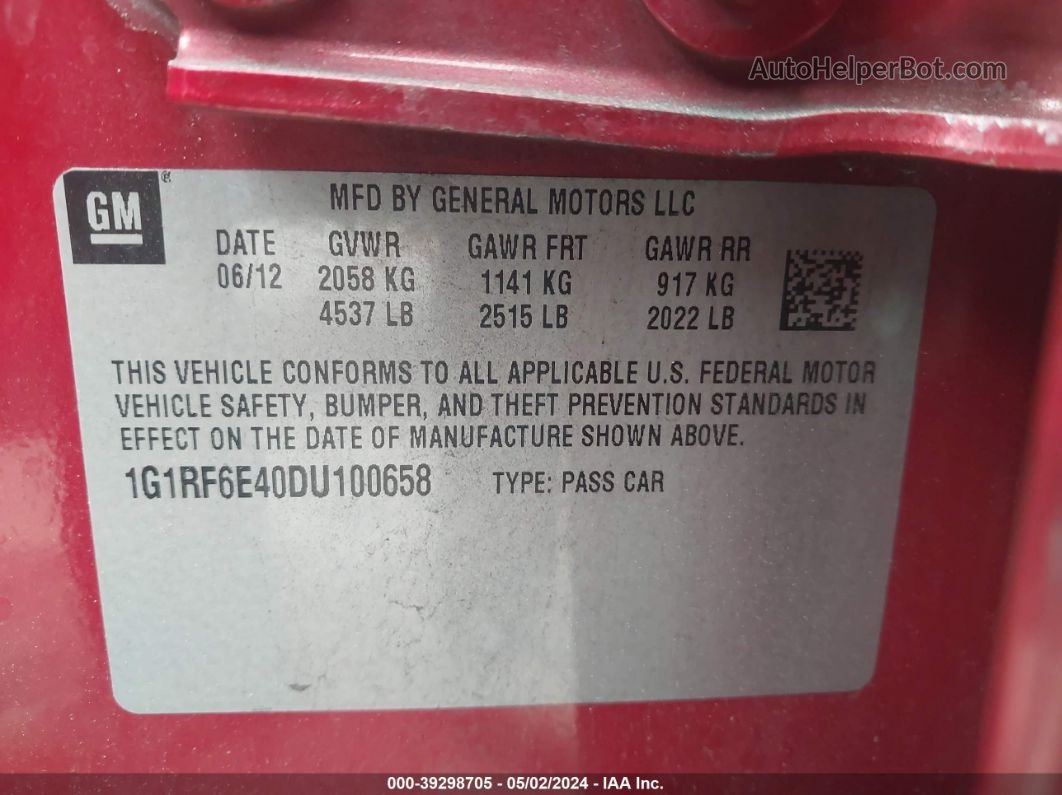 2013 Chevrolet Volt   Красный vin: 1G1RF6E40DU100658