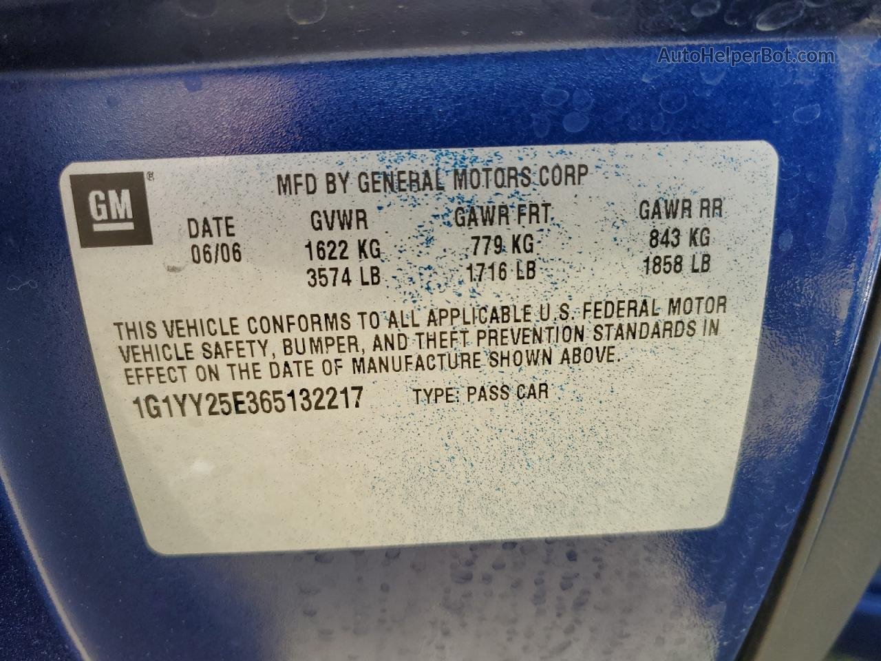 2006 Chevrolet Corvette Z06 Синий vin: 1G1YY25E365132217