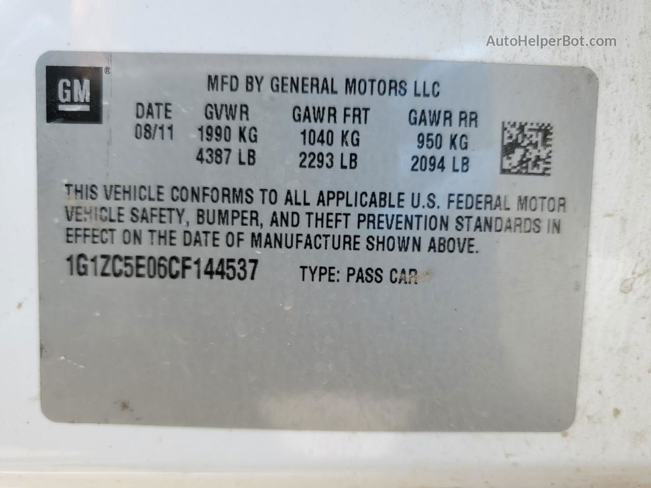 2012 Chevrolet Malibu 1lt White vin: 1G1ZC5E06CF144537