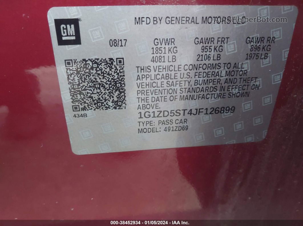 2018 Chevrolet Malibu Lt Red vin: 1G1ZD5ST4JF126899