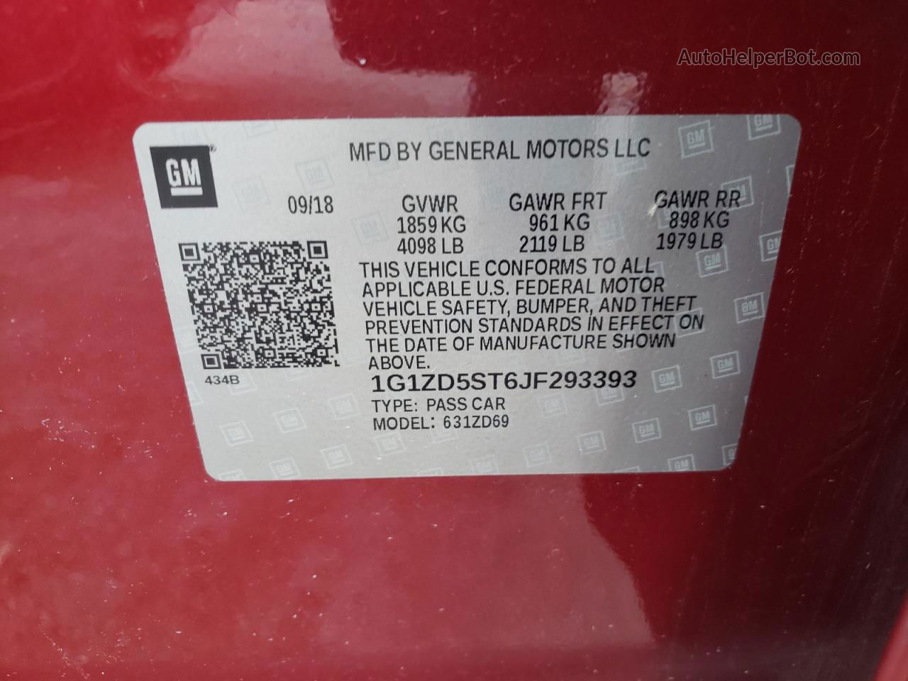 2018 Chevrolet Malibu Lt Red vin: 1G1ZD5ST6JF293393