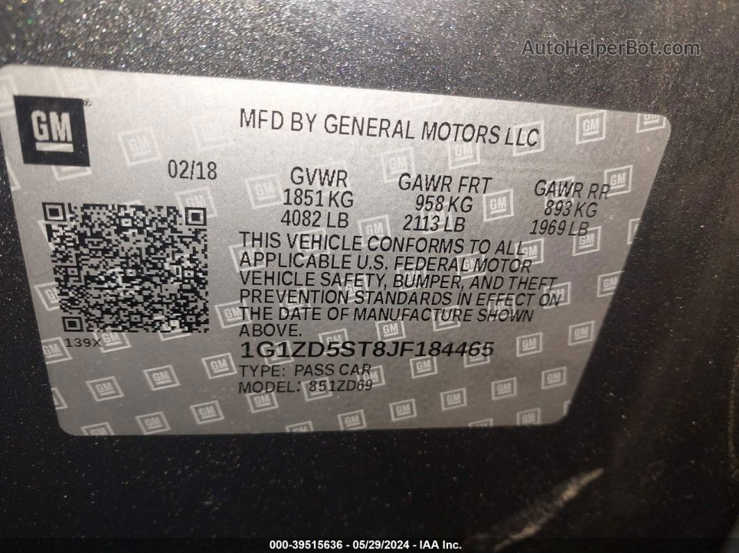 2018 Chevrolet Malibu Lt Gray vin: 1G1ZD5ST8JF184465