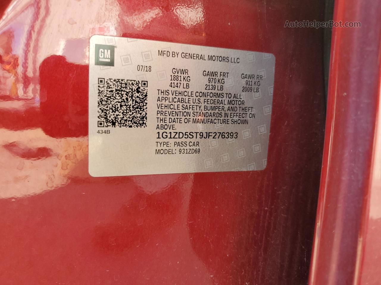 2018 Chevrolet Malibu Lt Red vin: 1G1ZD5ST9JF276393