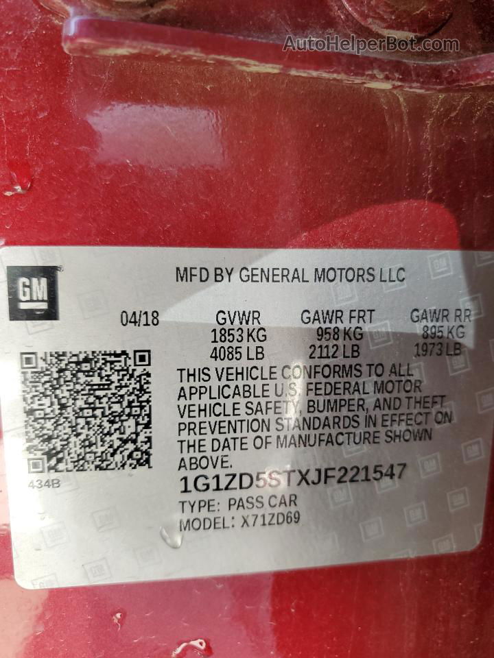 2018 Chevrolet Malibu Lt Maroon vin: 1G1ZD5STXJF221547