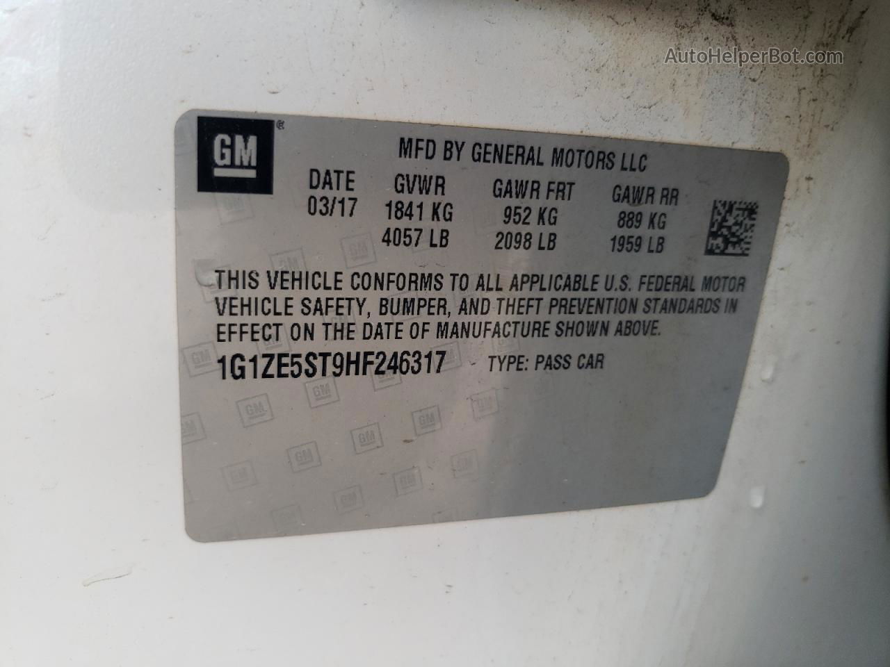 2017 Chevrolet Malibu Lt White vin: 1G1ZE5ST9HF246317