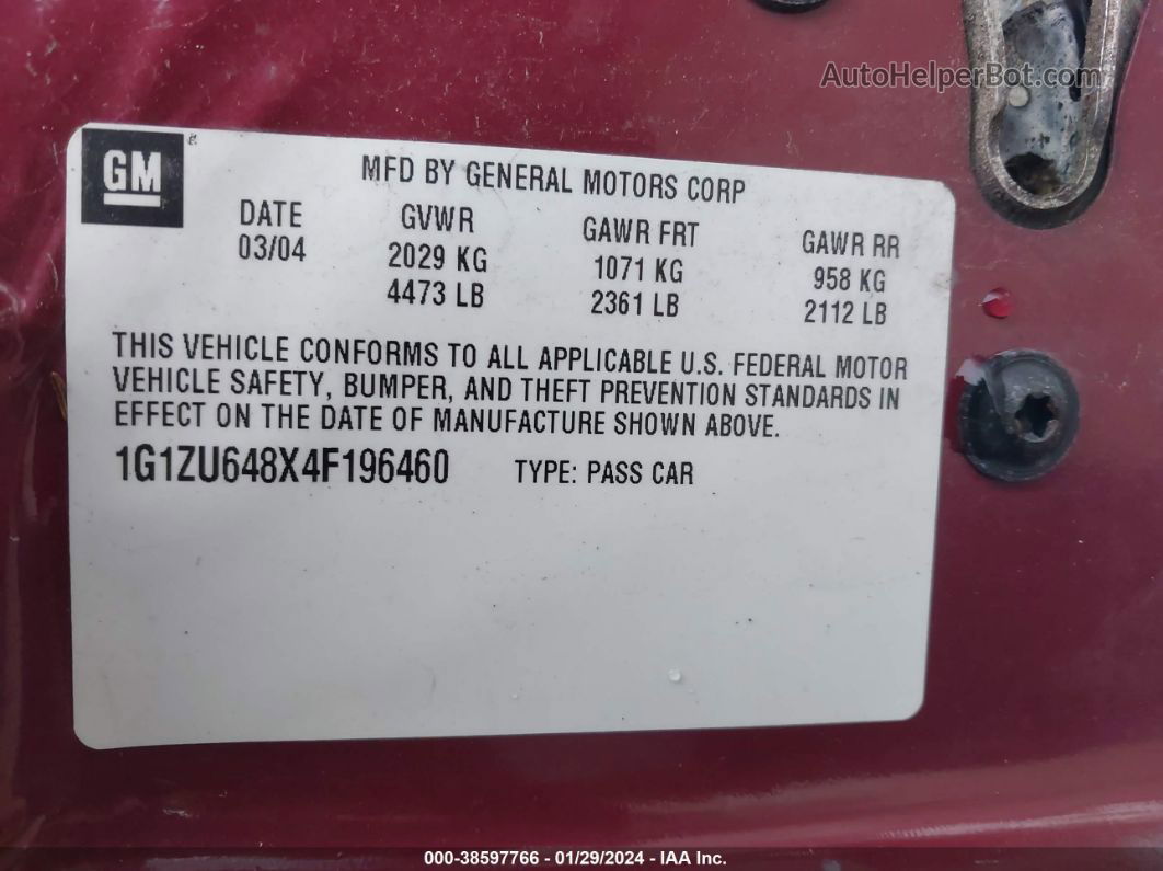 2004 Chevrolet Malibu Maxx Lt Maroon vin: 1G1ZU648X4F196460