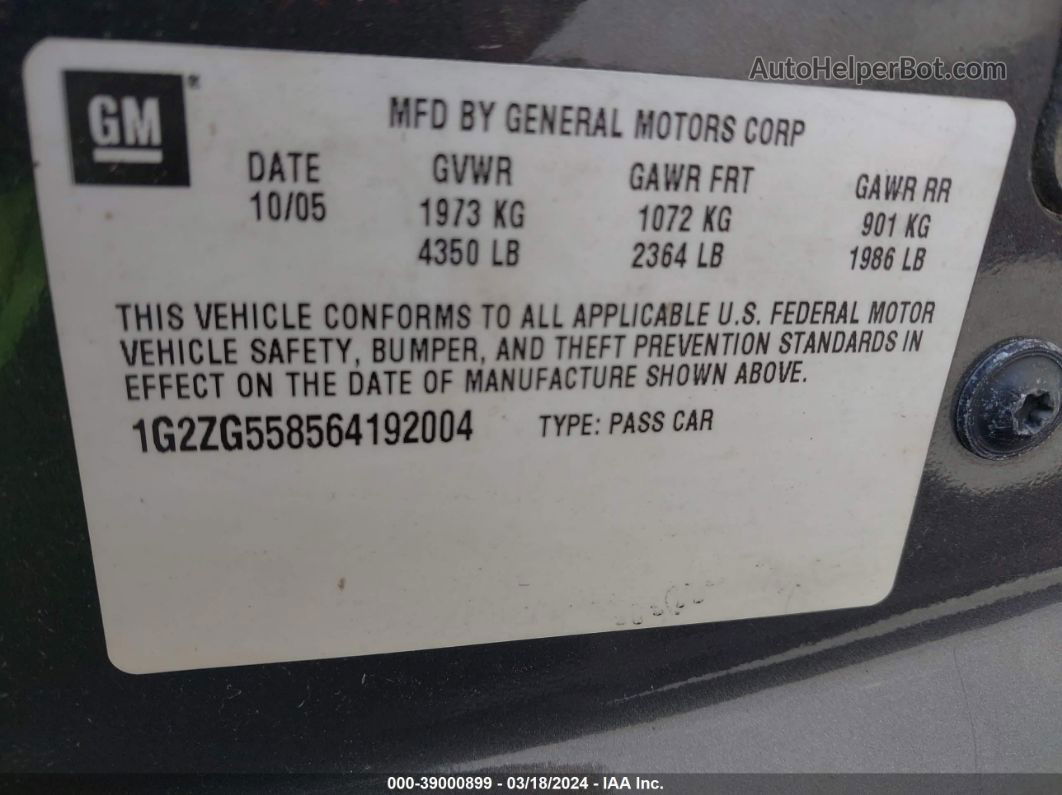 2006 Pontiac G6   Gray vin: 1G2ZG558564192004