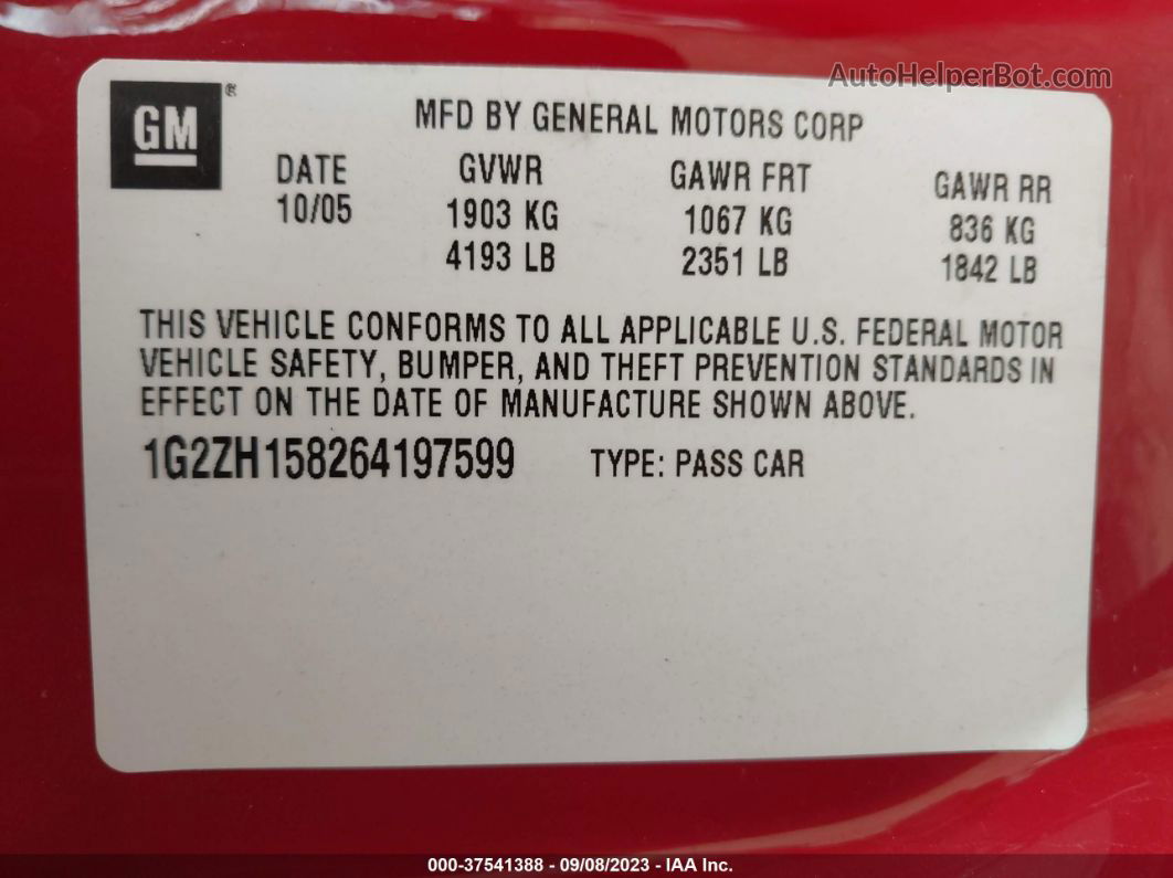 2006 Pontiac G6 Gt Red vin: 1G2ZH158264197599