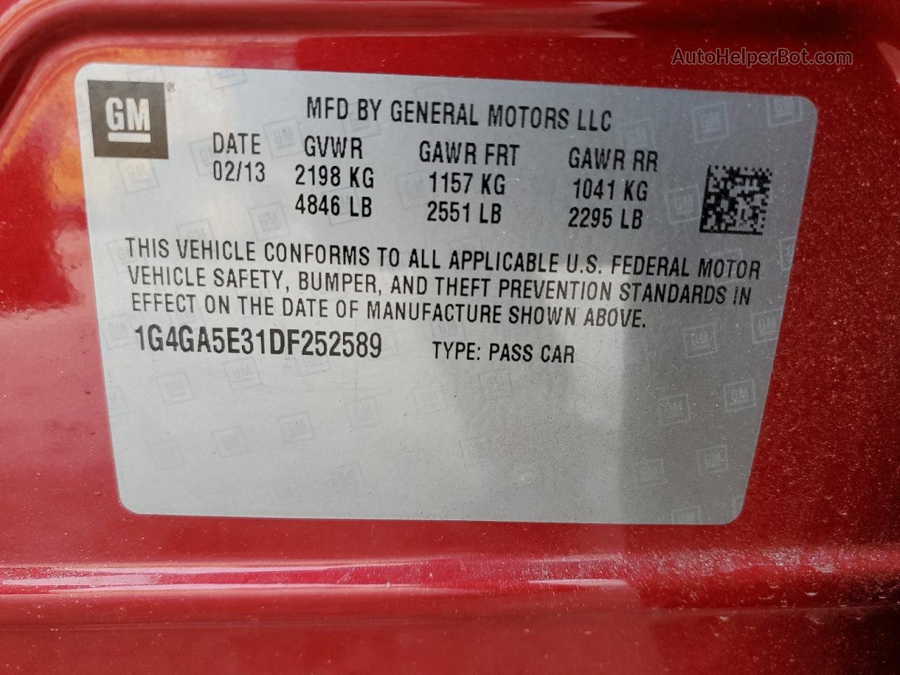 2013 Buick Lacrosse  Red vin: 1G4GA5E31DF252589