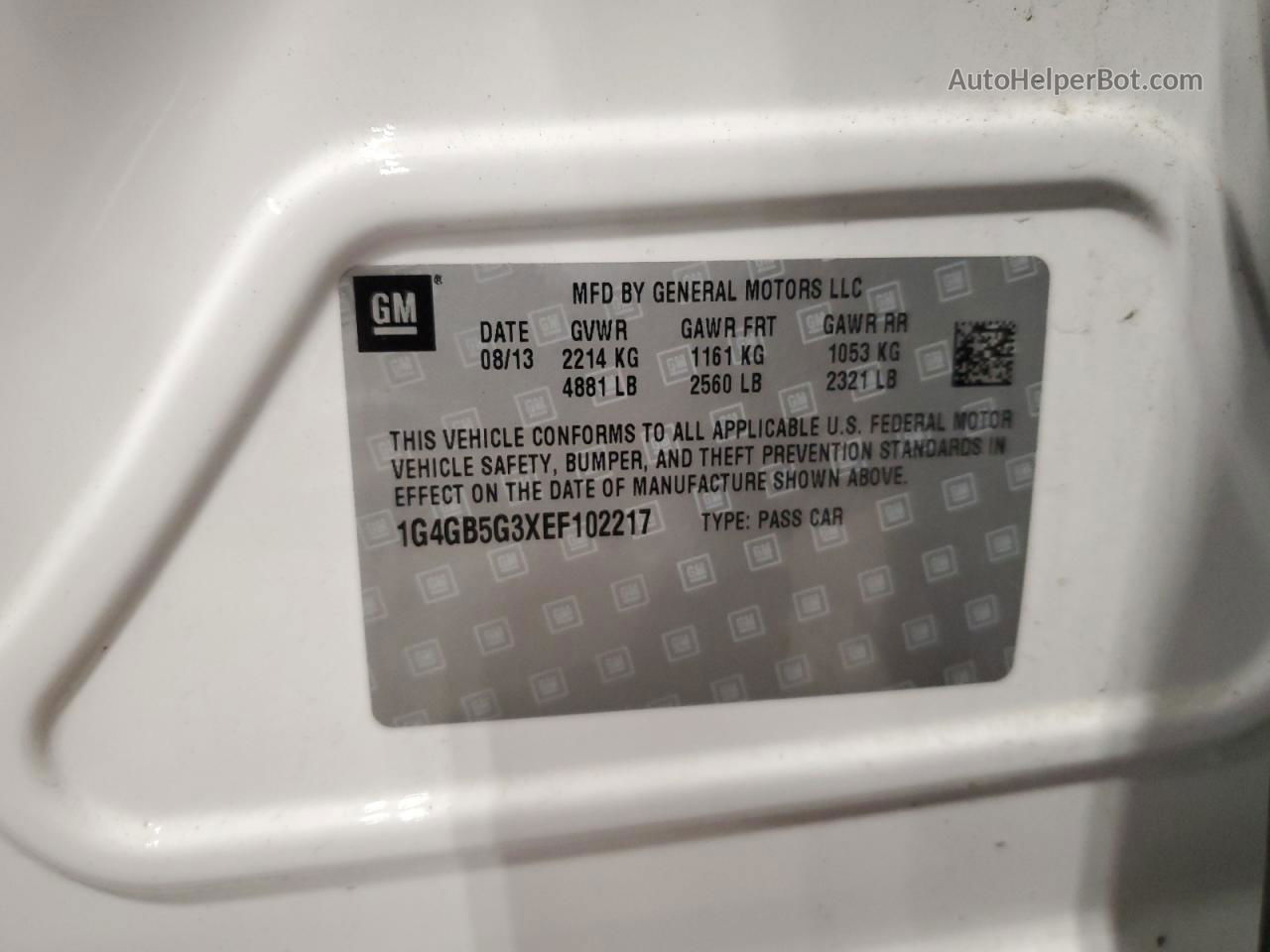2014 Buick Lacrosse  White vin: 1G4GB5G3XEF102217