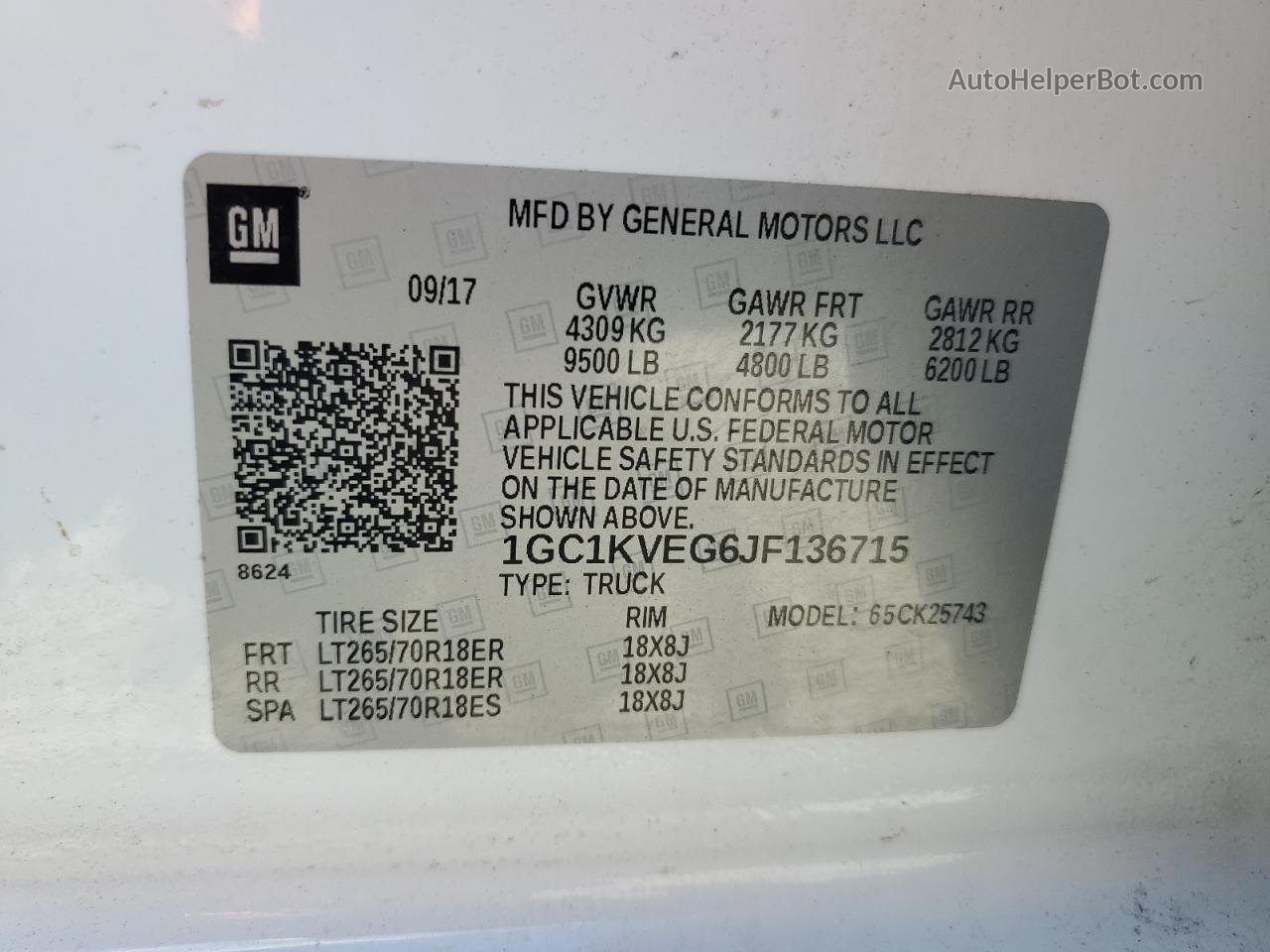 2018 Chevrolet Silverado K2500 Heavy Duty Lt Белый vin: 1GC1KVEG6JF136715