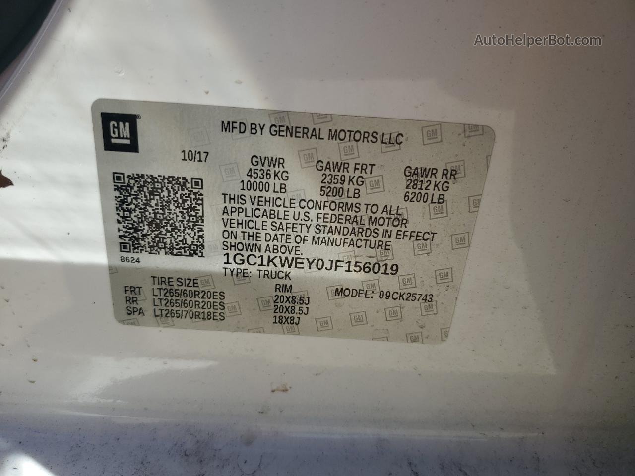 2018 Chevrolet Silverado K2500 Heavy Duty Ltz White vin: 1GC1KWEY0JF156019