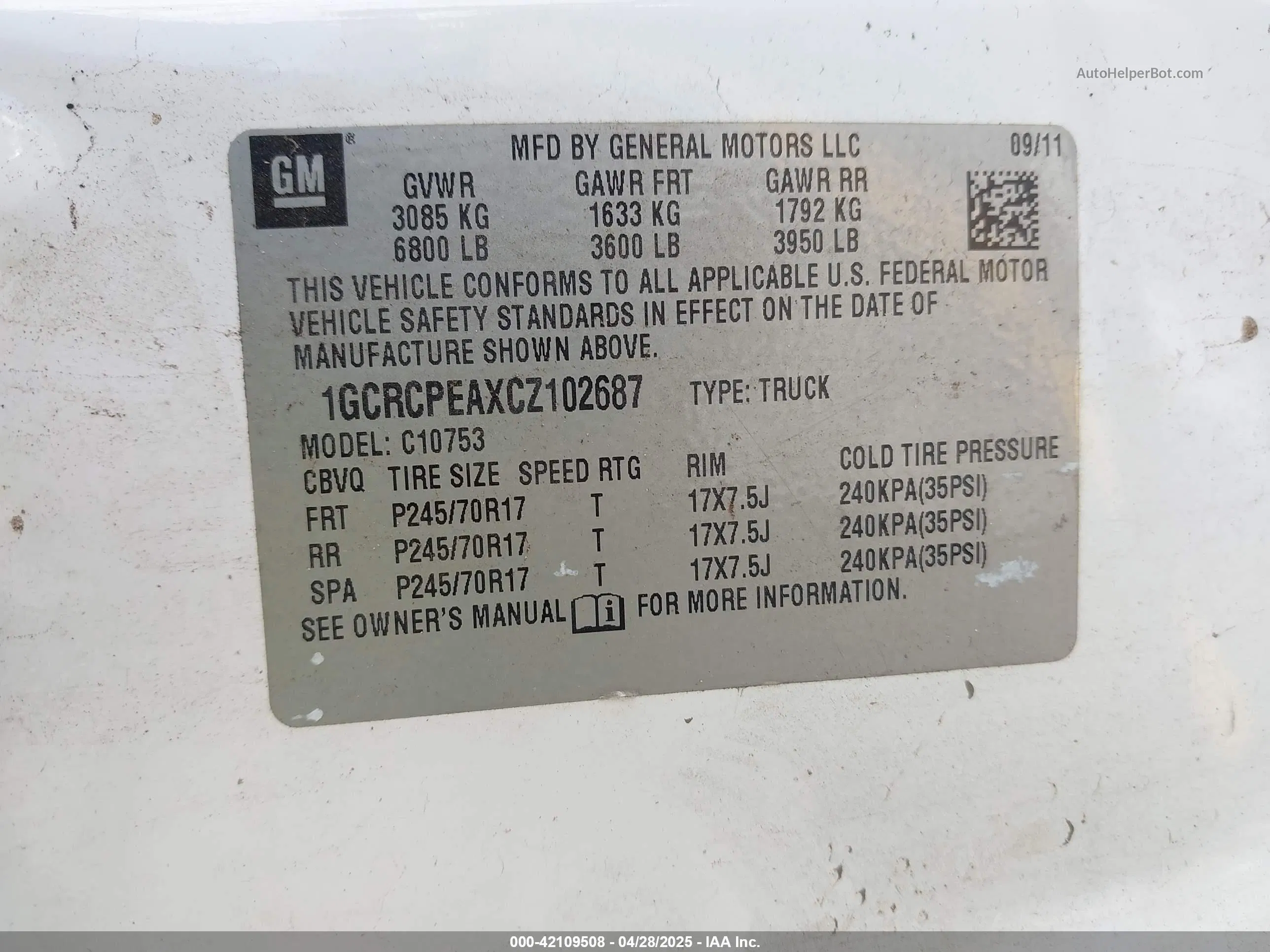 2012 Chevrolet Silverado 1500 Work Truck White vin: 1GCRCPEAXCZ102687