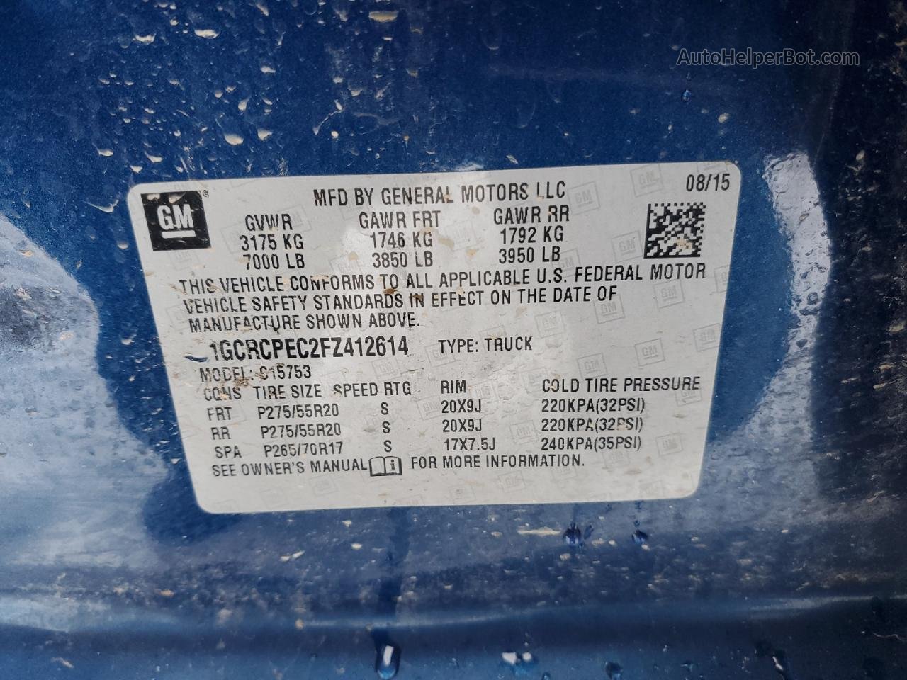 2015 Chevrolet Silverado C1500 Blue vin: 1GCRCPEC2FZ412614