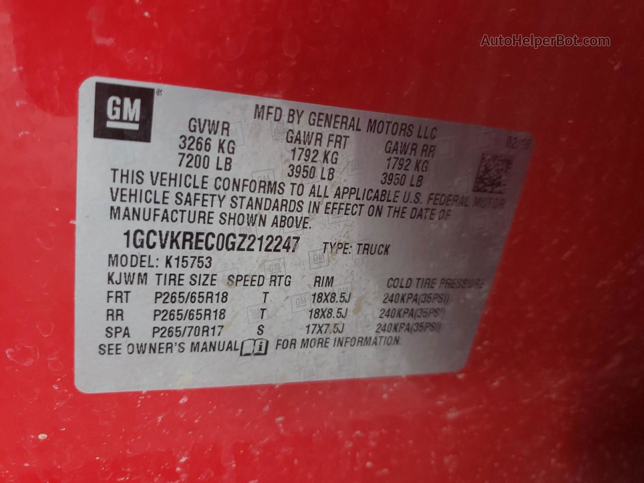 2016 Chevrolet Silverado K1500 Lt Красный vin: 1GCVKREC0GZ212247