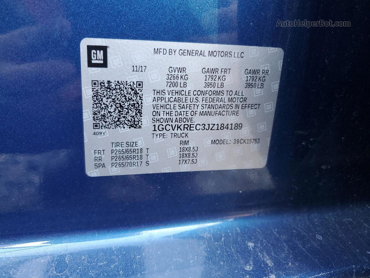 2018 Chevrolet Silverado K1500 Lt Blue vin: 1GCVKREC3JZ184189