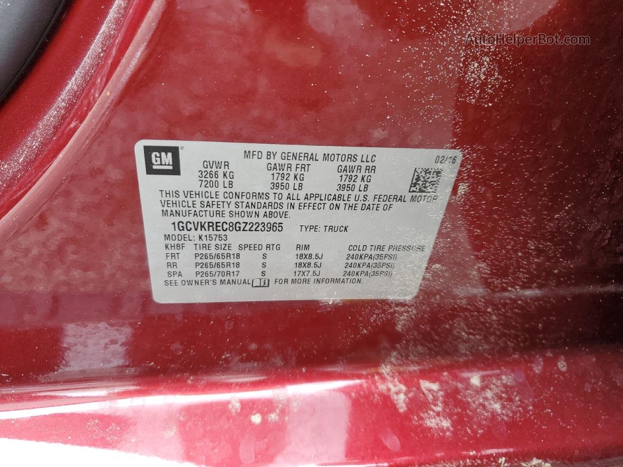 2016 Chevrolet Silverado K1500 Lt Red vin: 1GCVKREC8GZ223965