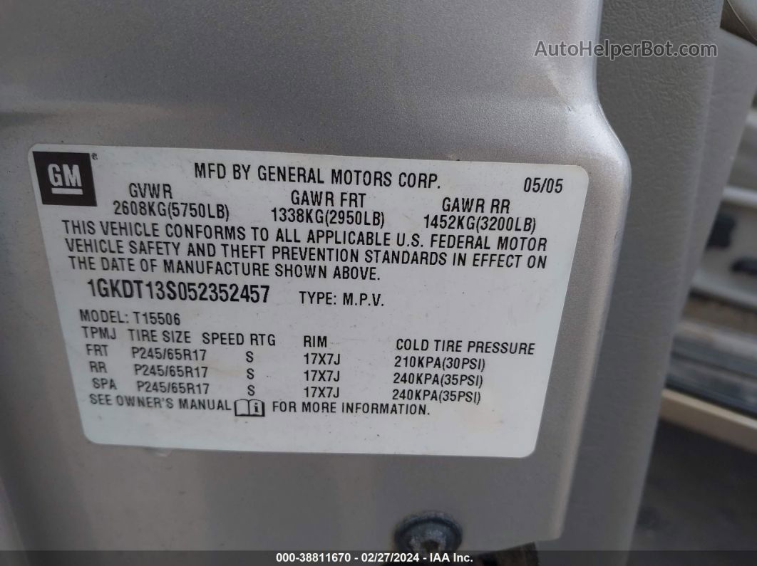 2005 Gmc Envoy Sle Серебряный vin: 1GKDT13S052352457