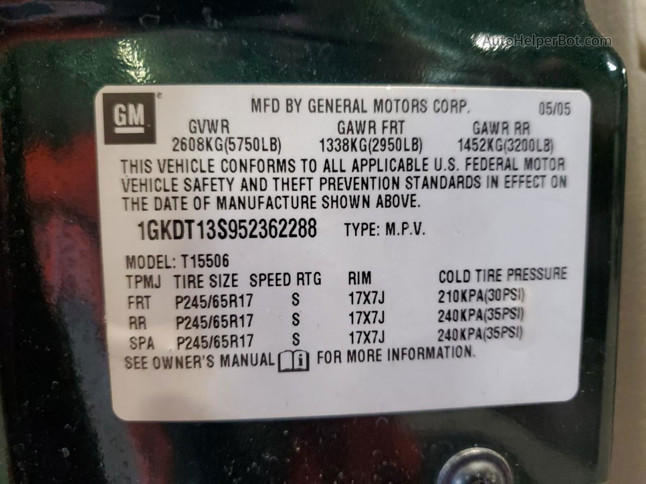 2005 Gmc Envoy  Зеленый vin: 1GKDT13S952362288