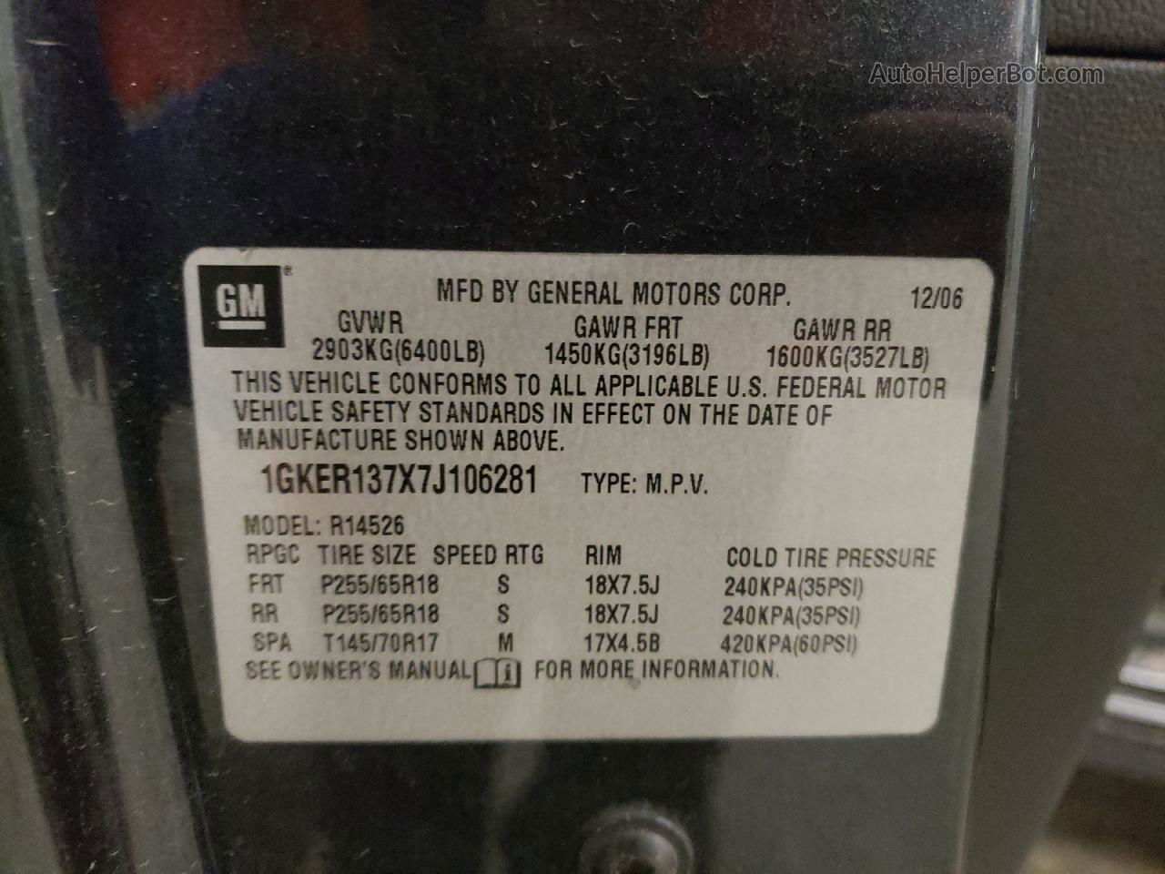 2007 Gmc Acadia Sle Charcoal vin: 1GKER137X7J106281