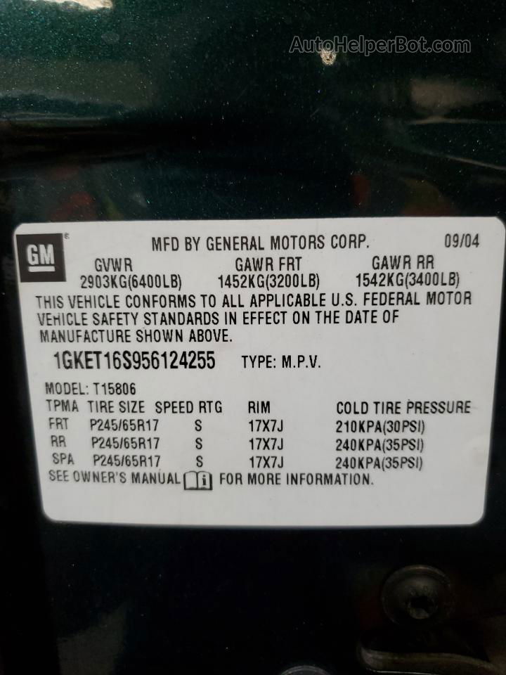 2005 Gmc Envoy Xl Green vin: 1GKET16S956124255