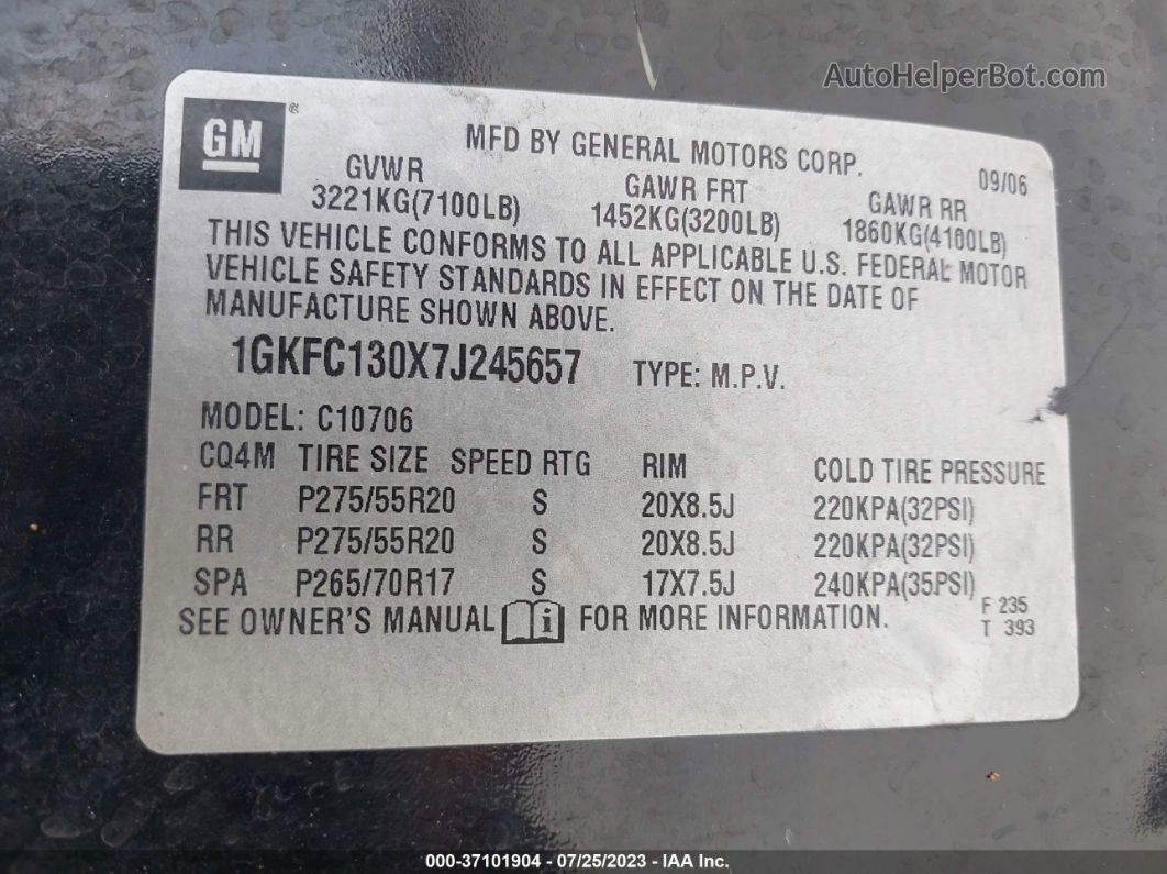 2007 Gmc Yukon Slt Black vin: 1GKFC130X7J245657