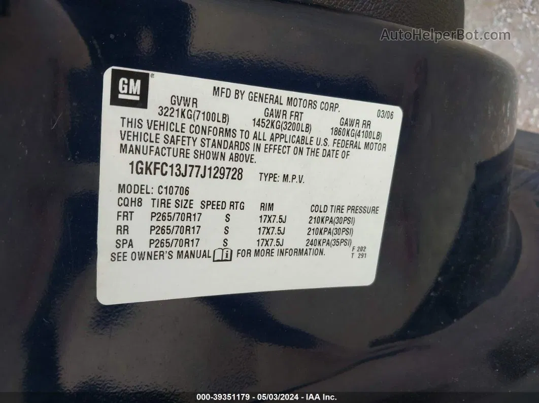 2007 Gmc Yukon Commercial Fleet Blue vin: 1GKFC13J77J129728