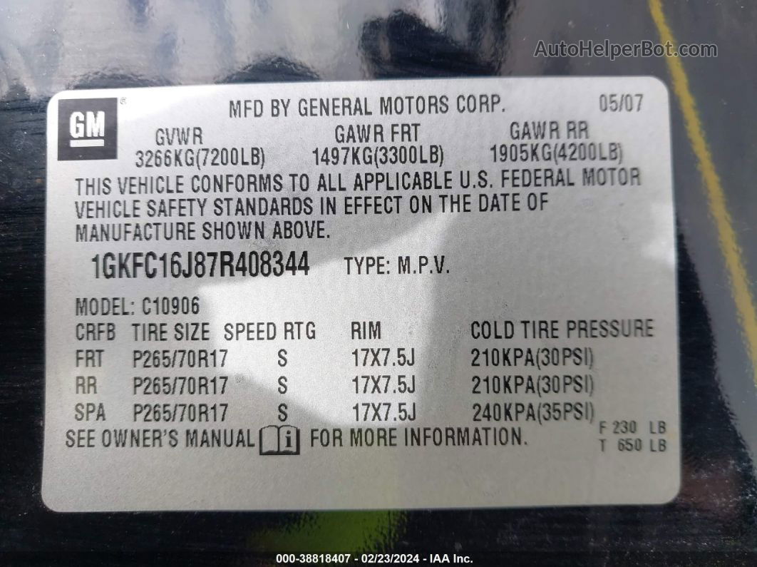 2007 Gmc Yukon Xl 1500 Slt Black vin: 1GKFC16J87R408344