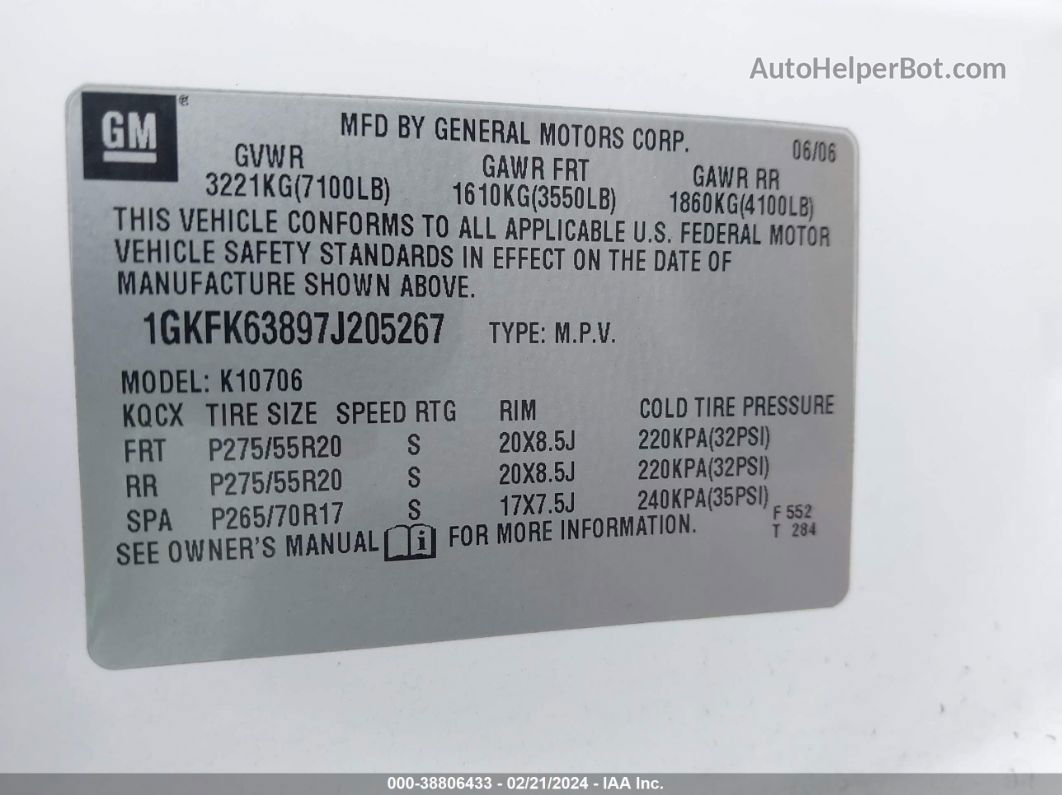 2007 Gmc Yukon Denali Белый vin: 1GKFK63897J205267