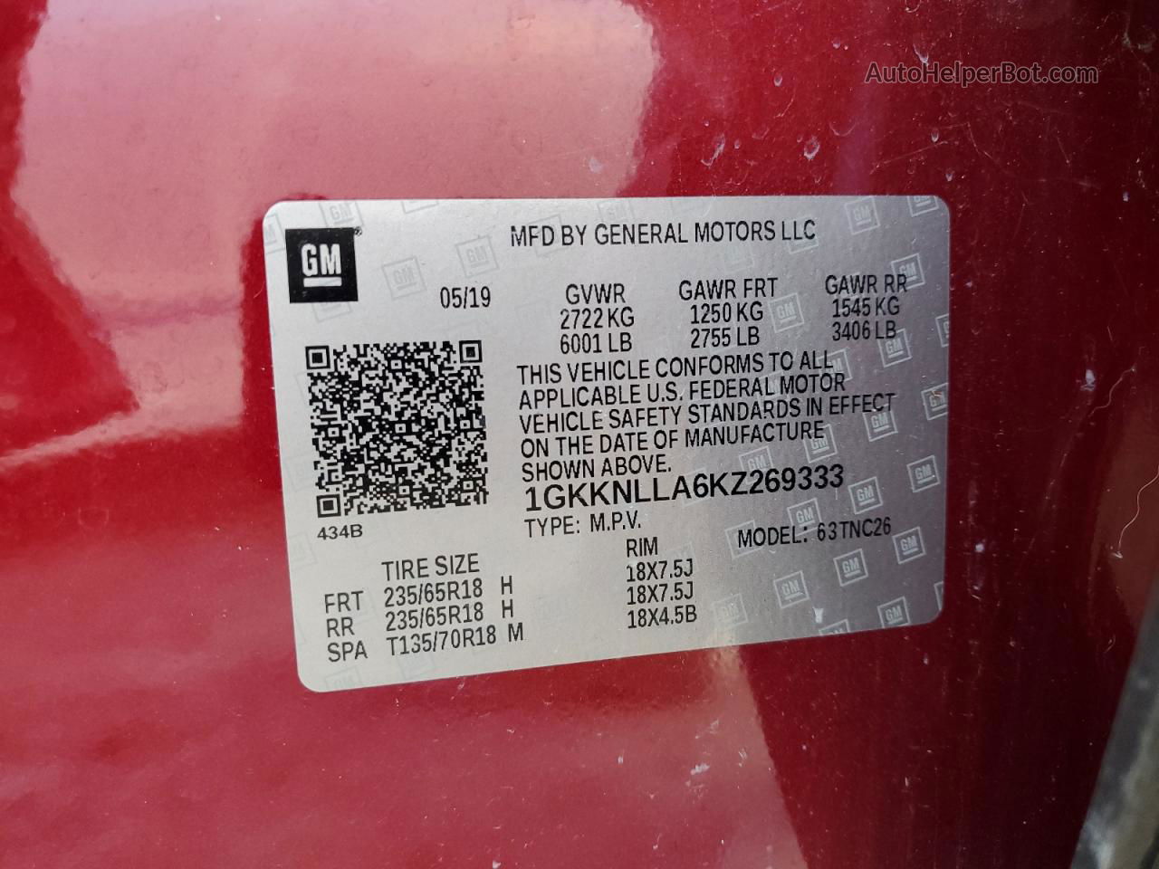 2019 Gmc Acadia Sle Красный vin: 1GKKNLLA6KZ269333