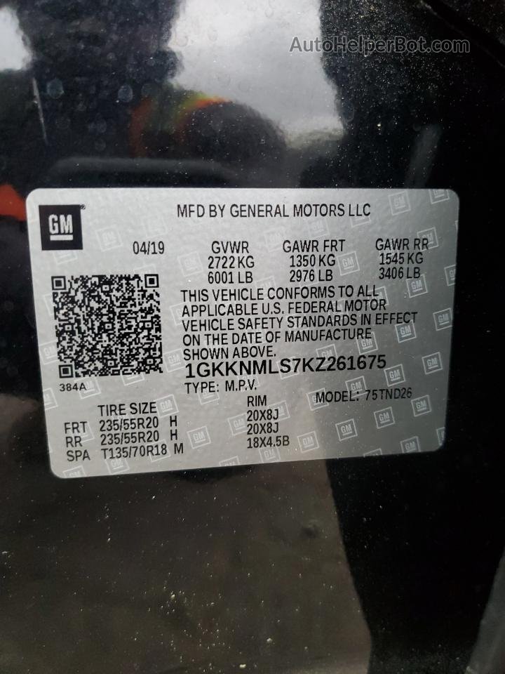 2019 Gmc Acadia Slt-1 Черный vin: 1GKKNMLS7KZ261675