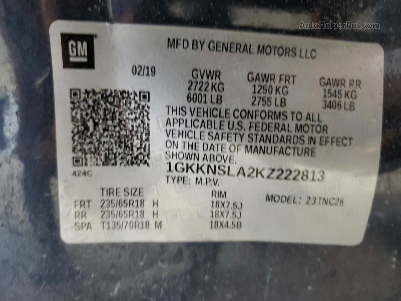 2019 Gmc Acadia Sle Blue vin: 1GKKNSLA2KZ222813