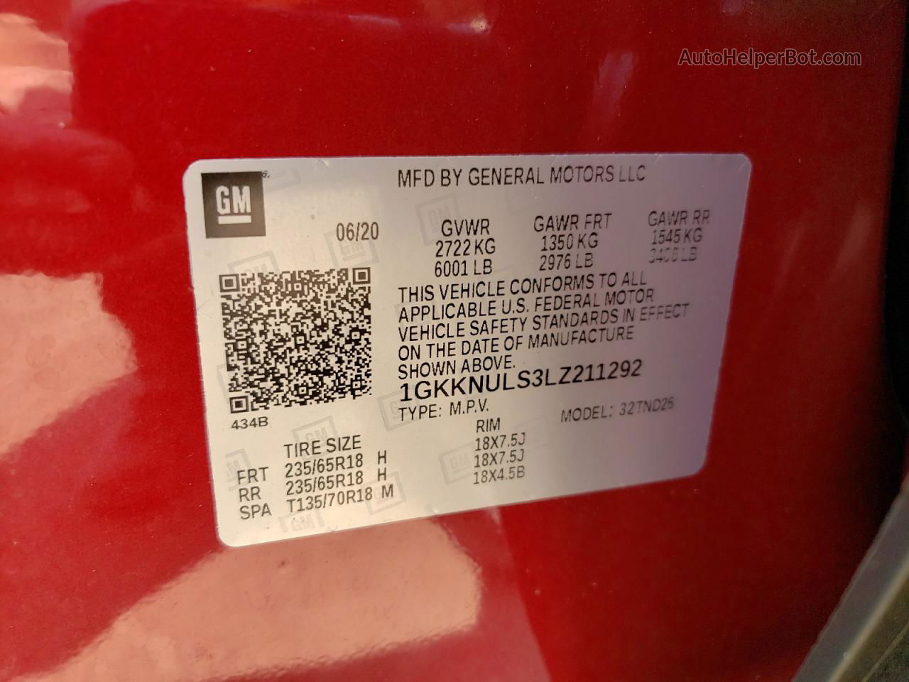 2020 Gmc Acadia Slt Red vin: 1GKKNULS3LZ211292