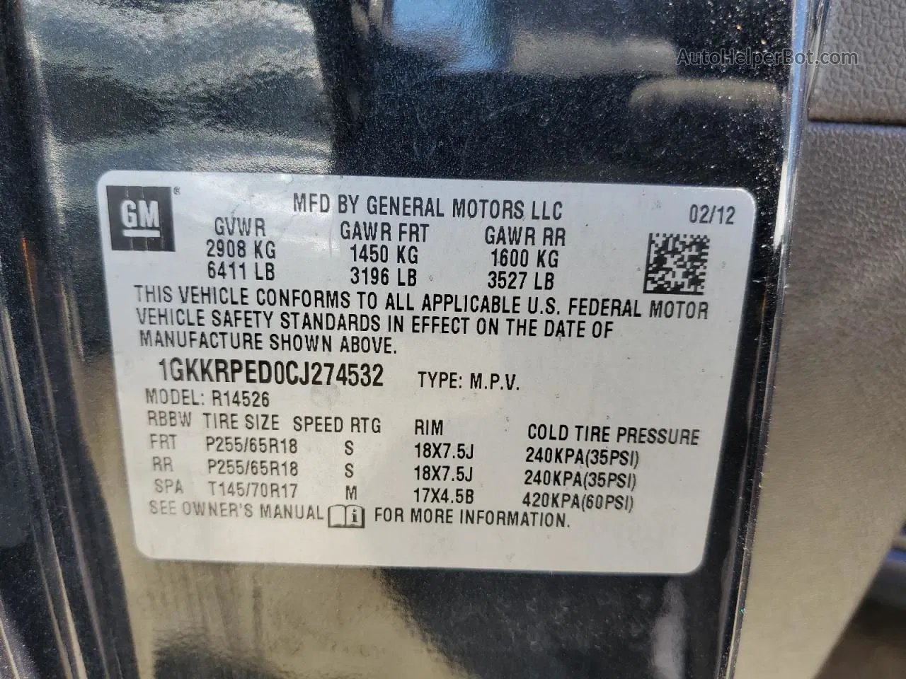 2012 Gmc Acadia Sle Black vin: 1GKKRPED0CJ274532