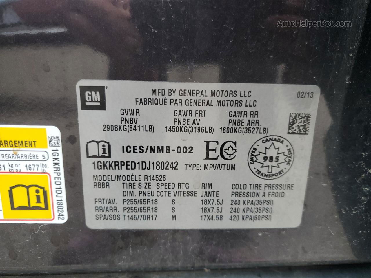 2013 Gmc Acadia Sle Серый vin: 1GKKRPED1DJ180242