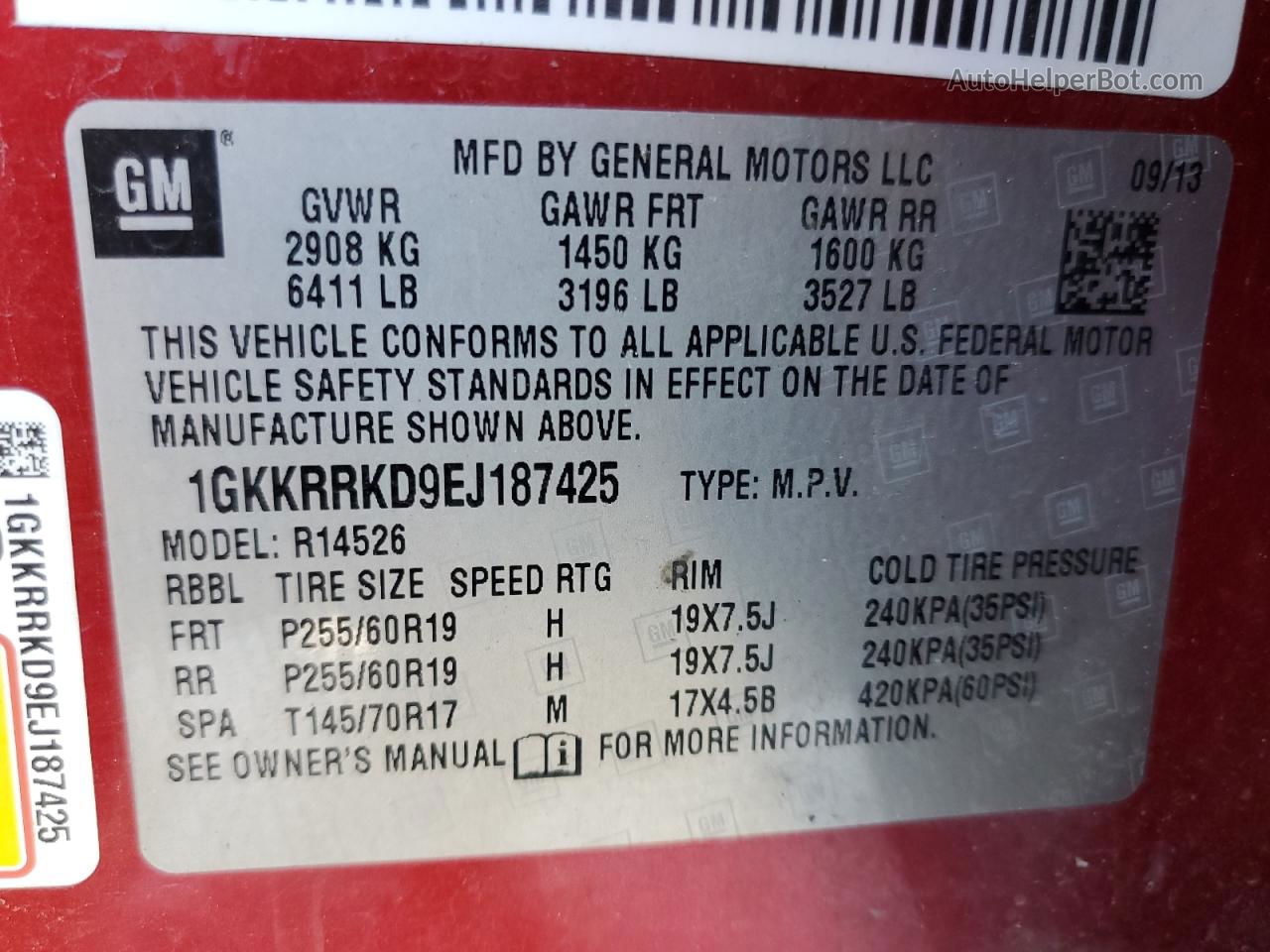 2014 Gmc Acadia Slt-1 Red vin: 1GKKRRKD9EJ187425