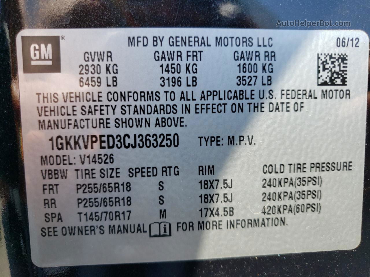 2012 Gmc Acadia Sle Черный vin: 1GKKVPED3CJ363250