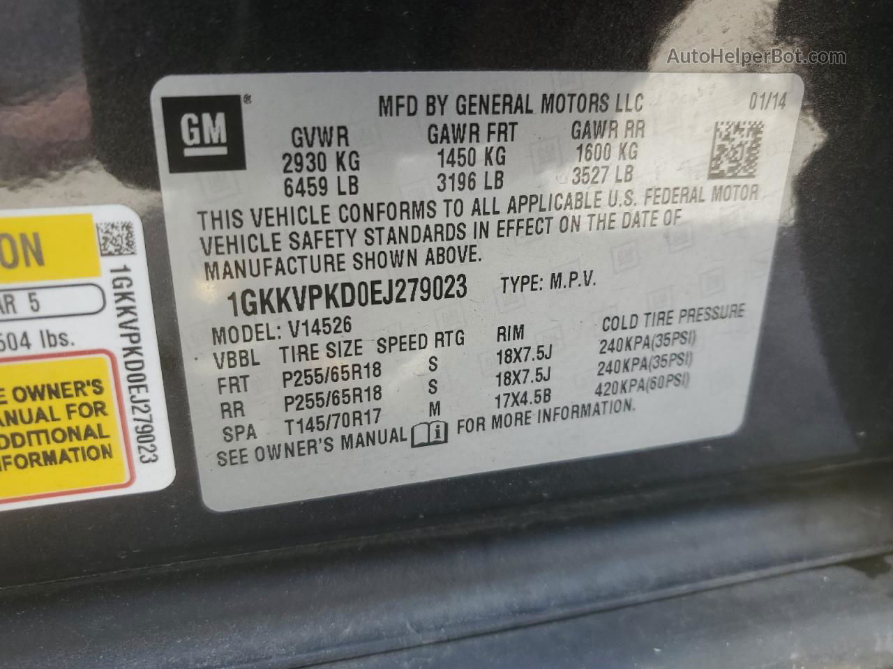 2014 Gmc Acadia Sle Угольный vin: 1GKKVPKD0EJ279023