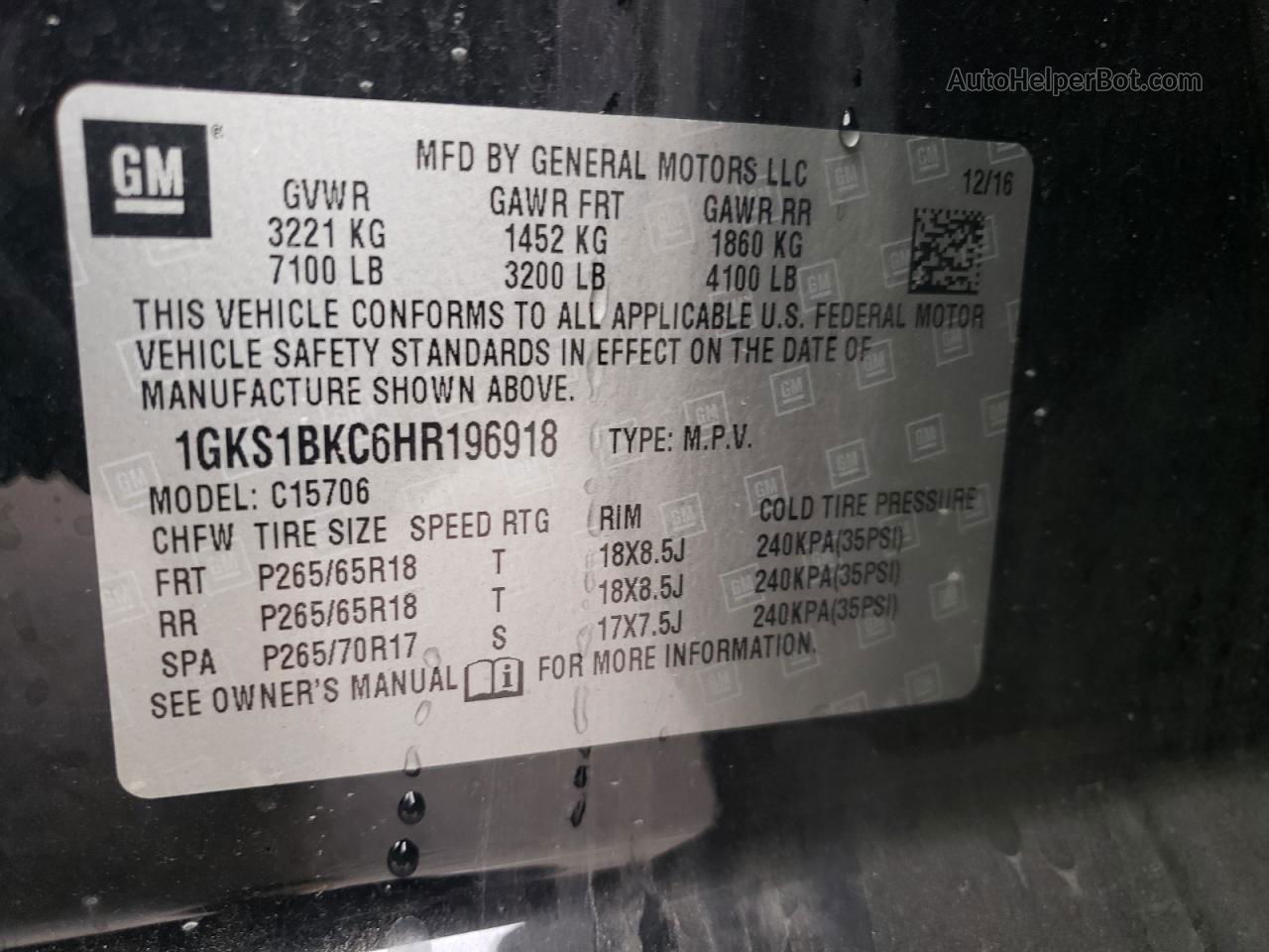 2017 Gmc Yukon Slt Черный vin: 1GKS1BKC6HR196918