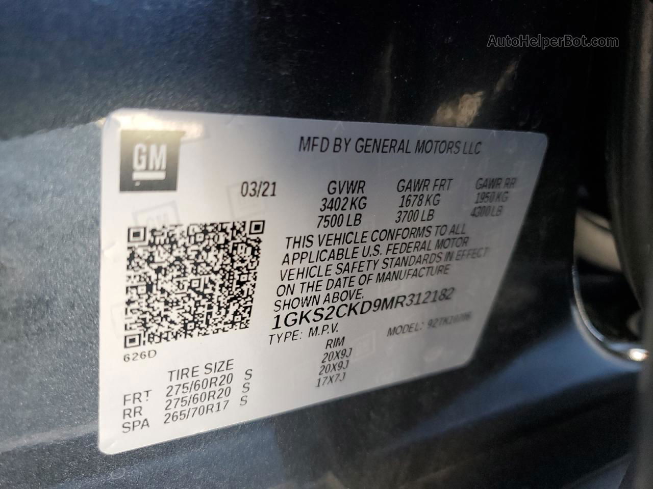 2021 Gmc Yukon At4 Blue vin: 1GKS2CKD9MR312182