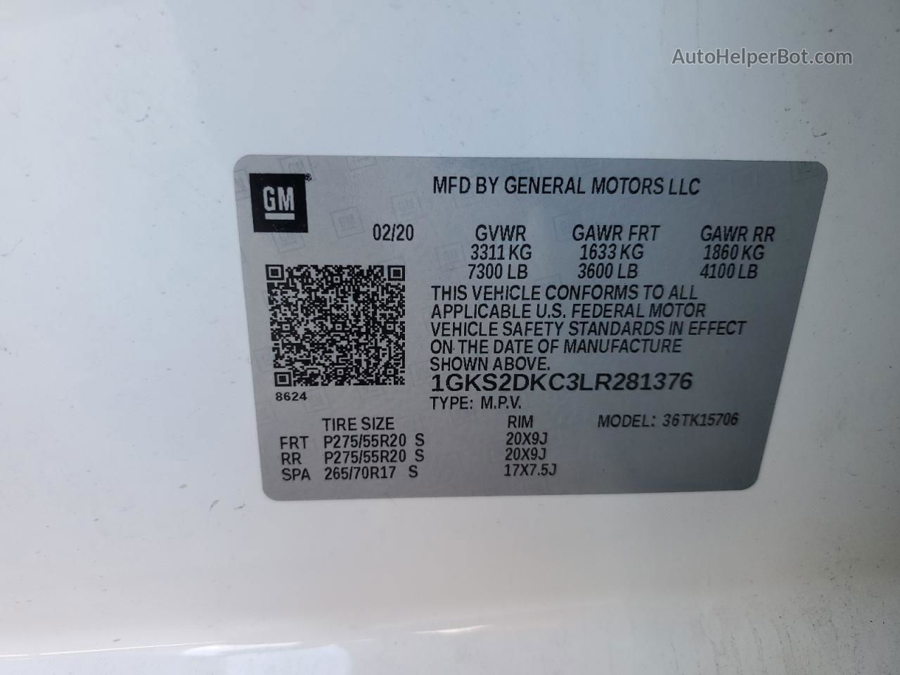 2020 Gmc Yukon Slt White vin: 1GKS2DKC3LR281376