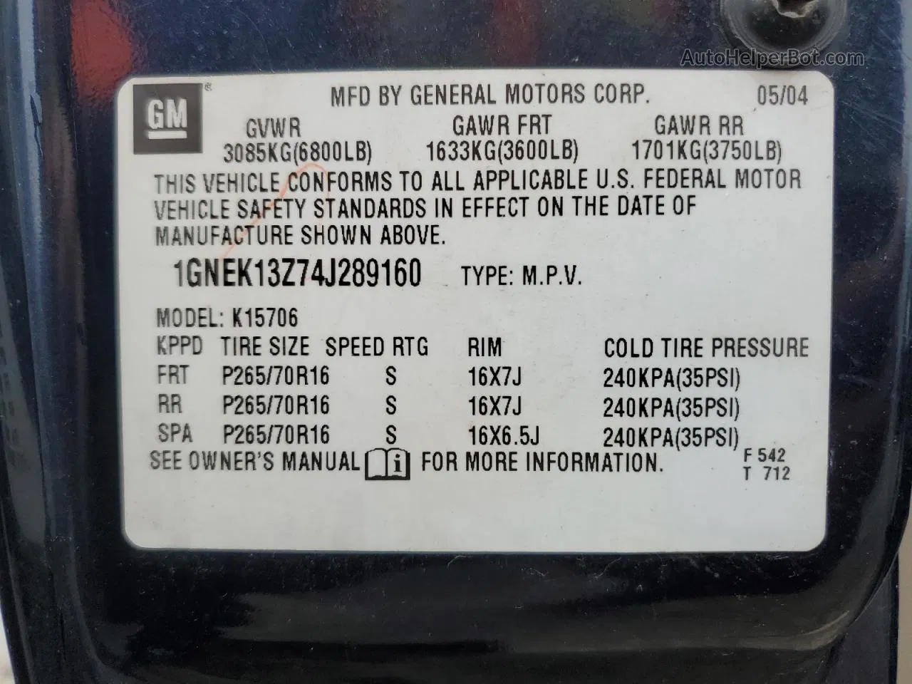 2004 Chevrolet Tahoe K1500 Blue vin: 1GNEK13Z74J289160