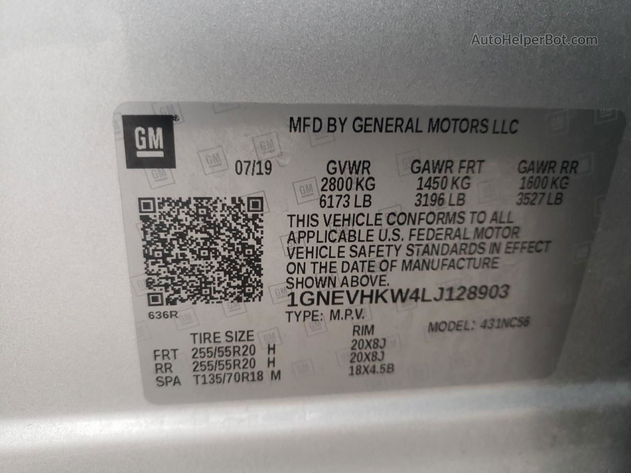 2020 Chevrolet Traverse Lt Silver vin: 1GNEVHKW4LJ128903