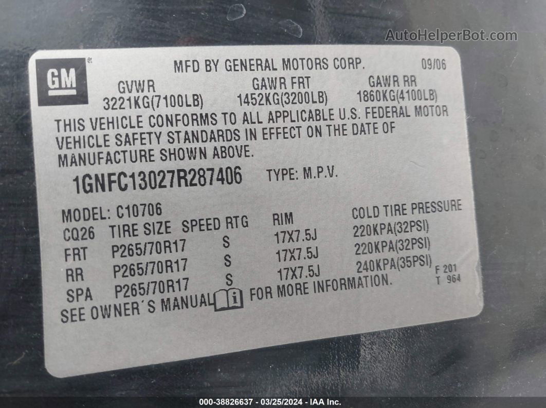 2007 Chevrolet Tahoe Lt Черный vin: 1GNFC13027R287406