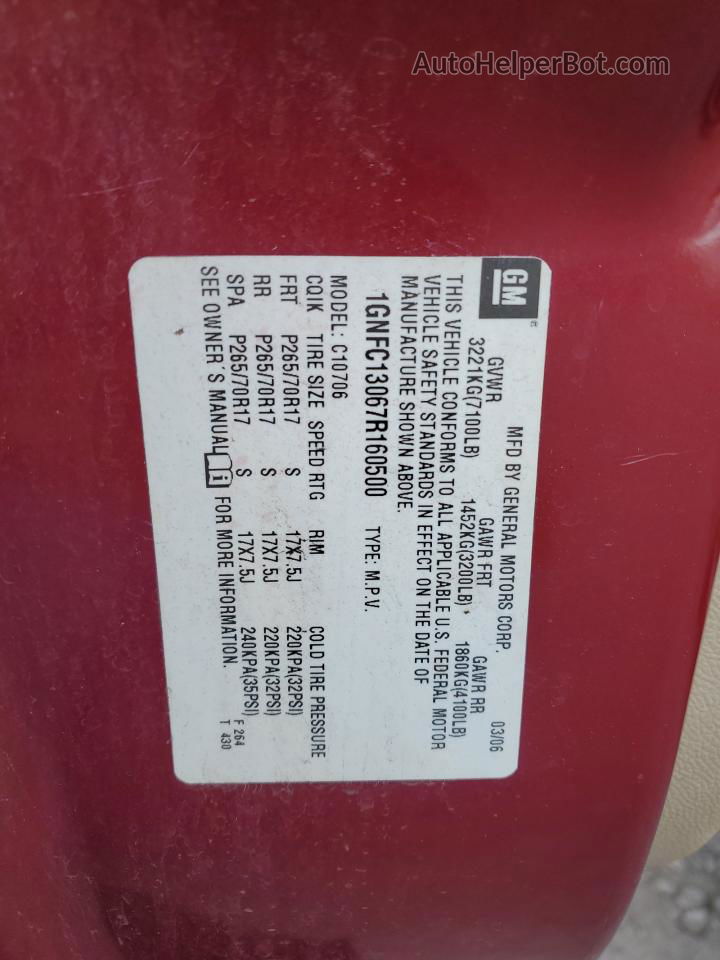 2007 Chevrolet Tahoe C1500 Красный vin: 1GNFC13067R160500