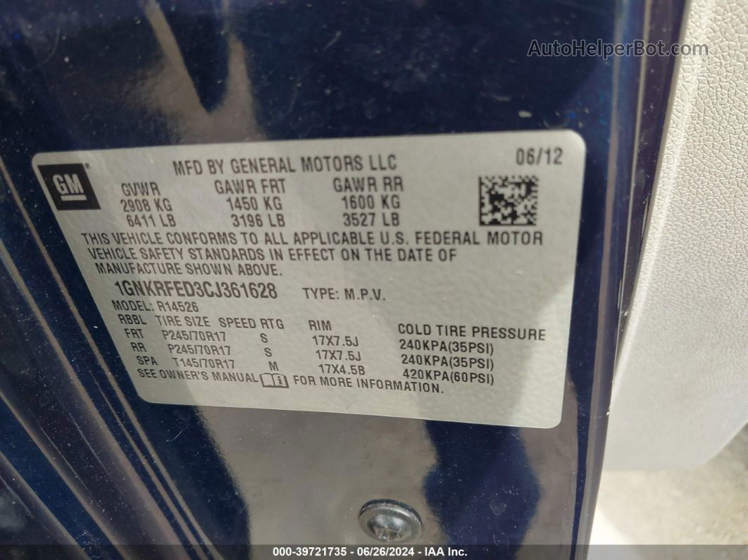 2012 Chevrolet Traverse Ls Синий vin: 1GNKRFED3CJ361628