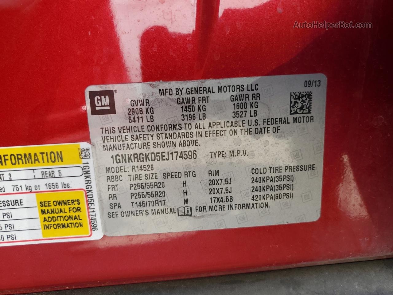 2014 Chevrolet Traverse Lt Red vin: 1GNKRGKD5EJ174596